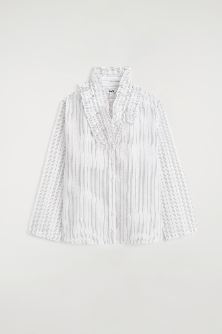 Ruffle-Collar Seersucker Blouse, Alternate, color, WHITE / STRIPED