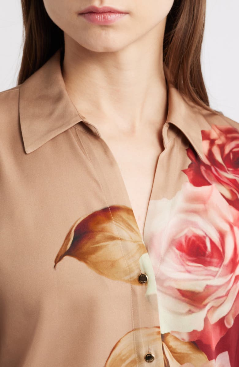 Elie Tahari The Madeline Floral Silk Blend Shirt, Alternate, color, Rose Corsage Red