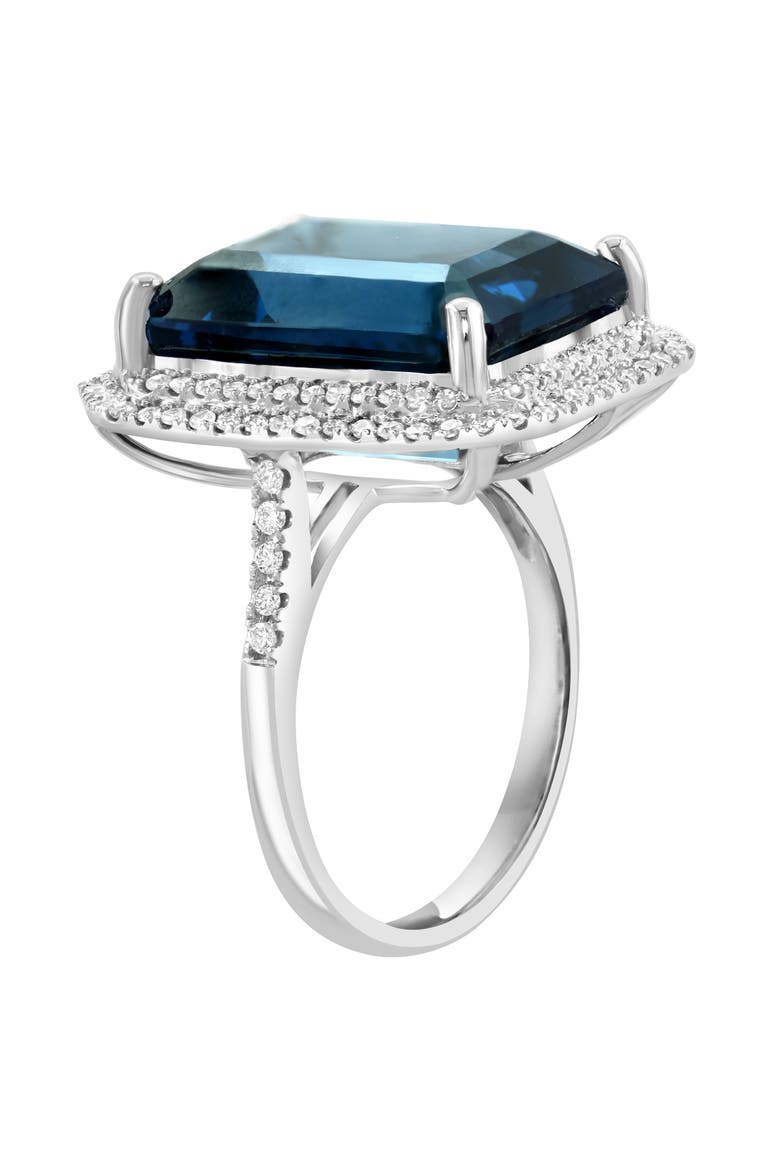 14K White Gold London Blue Topaz Diamond Double Halo Statement Ring, Alternate, color, 14K Gold