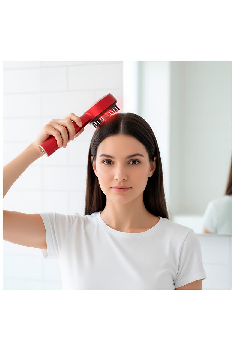 3-in-1 LED Therapy Scalp & Hair Brush, Alternate, color, RED