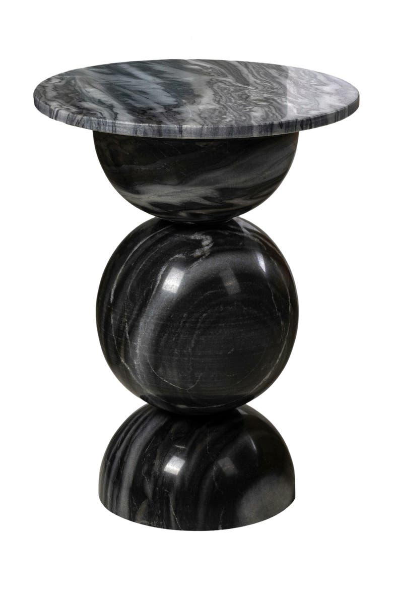 Aura Modern Round Solid Marble Sculptural Stacked Sphere End Table, Geometric Pedestal Accent Side Table, Alternate, color, Dark Gray/Light Gray