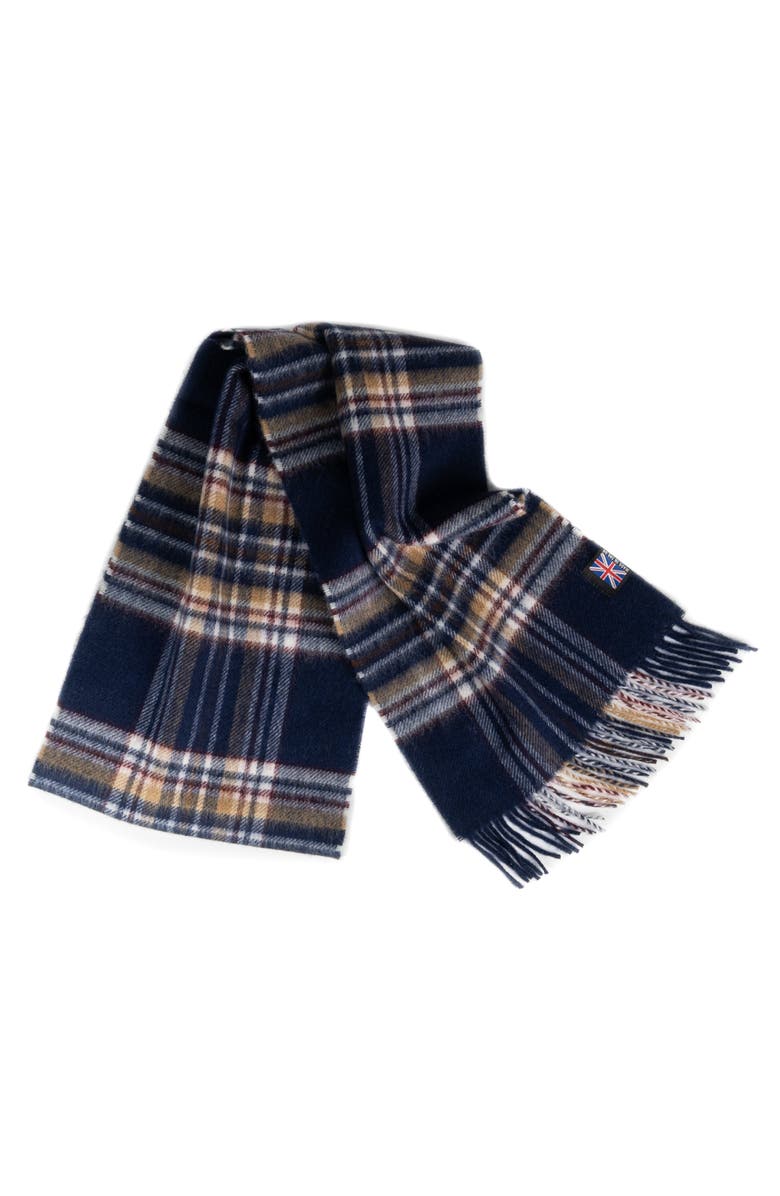 Prince of Scots Fringed Merino Wool Scarf, Main, color, Navy Stewart