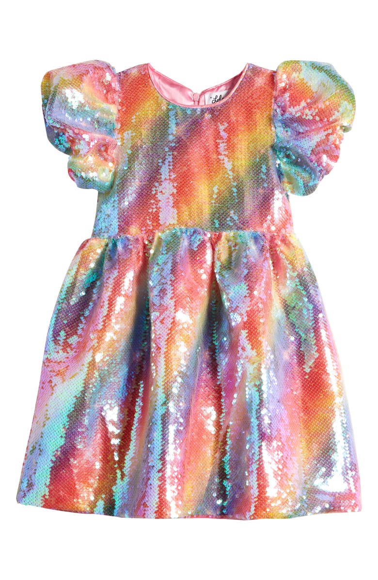 Lola + The Boys Kids' Shimmer Rainbow Sequin Dress, Main, color,