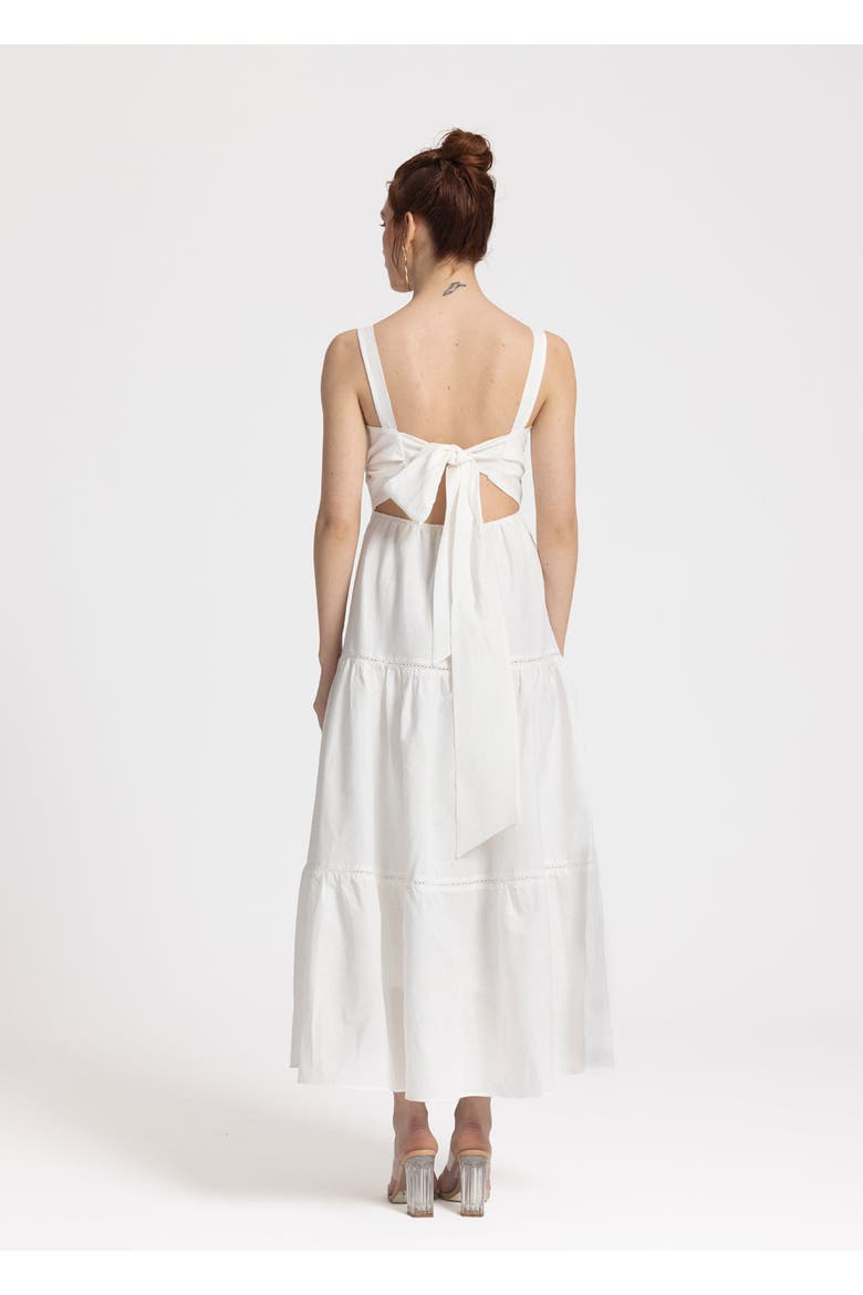Ella White Midi 100% Linen Dress, Alternate, color, White