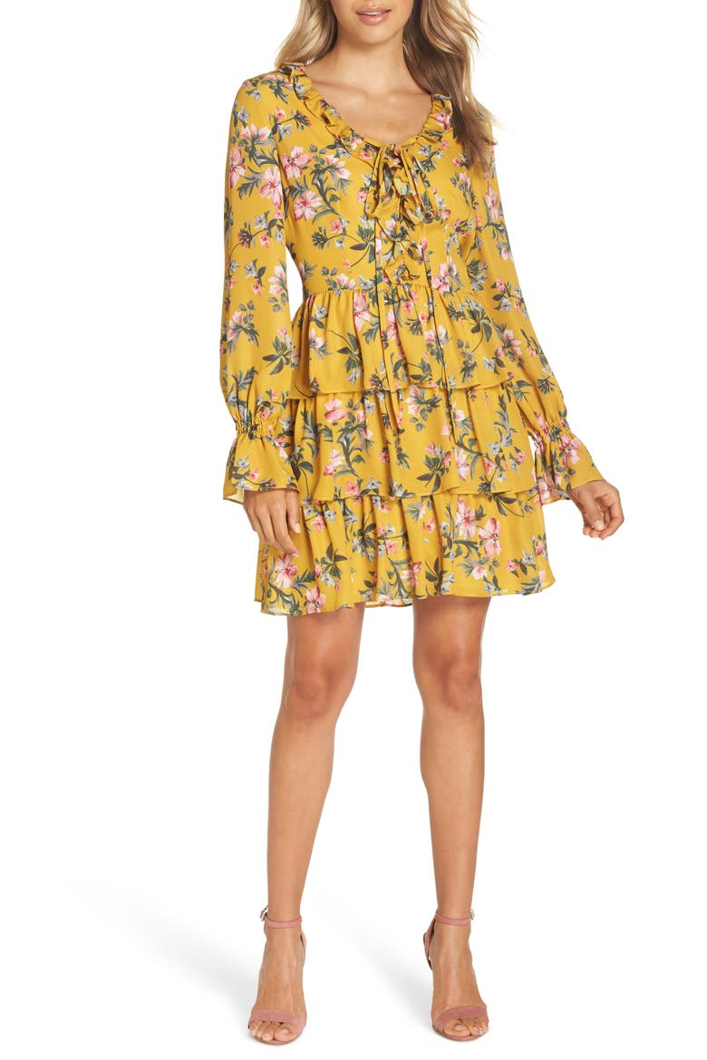 Floral Ruffle Dress, Main, color, MARIGOLD MULTI