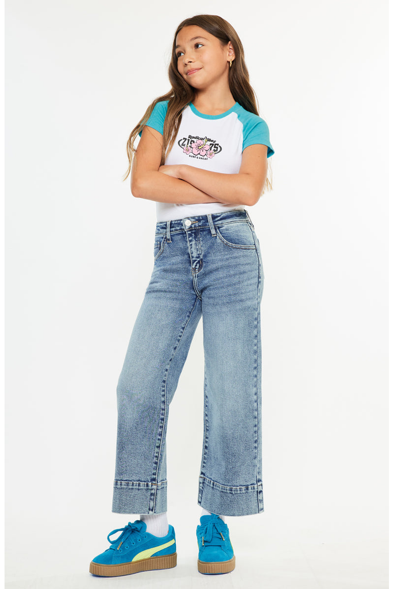 Nellie High Rise Kids Crop Wide Leg Jeans, Alternate, color, Dark Wash