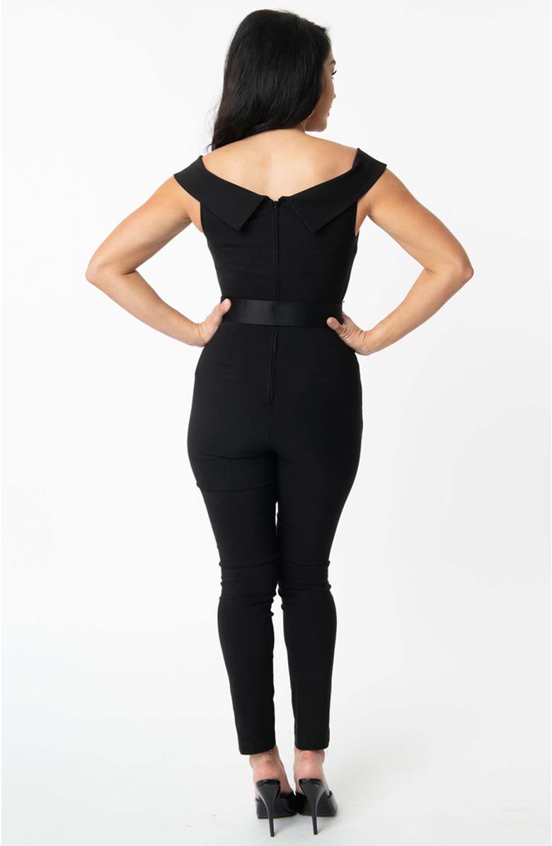 Unique Vintage Off Shoulder Gillian Jumpsuit, Alternate, color, Black
