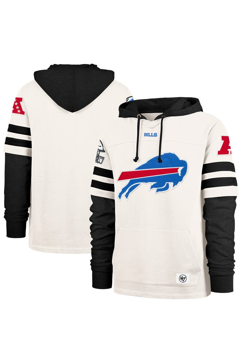 Men's '47  Cream Buffalo Bills Split Zone Cornerback Duo Lacer Hoodie, Main, color, Cream
