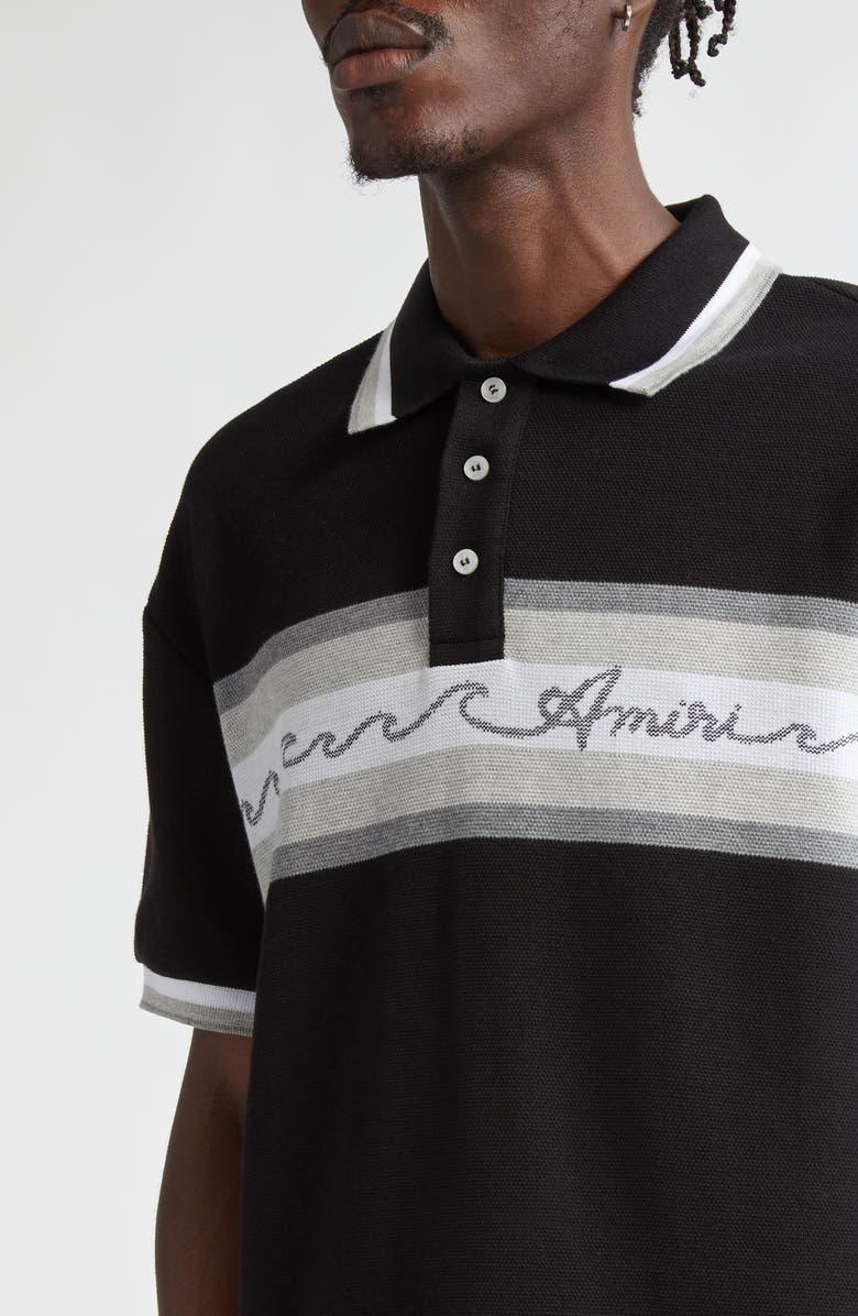 AMIRI Wave Baja Stripe Piqué Knit Polo, Alternate, color, Black