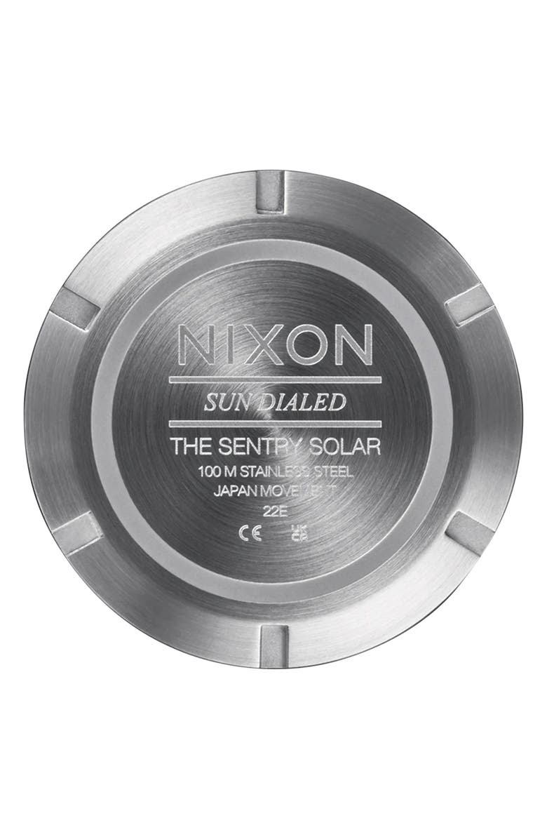 Nixon Sentry Solar Leather Strap Watch, 40mm, Alternate, color, Silver / Jasper