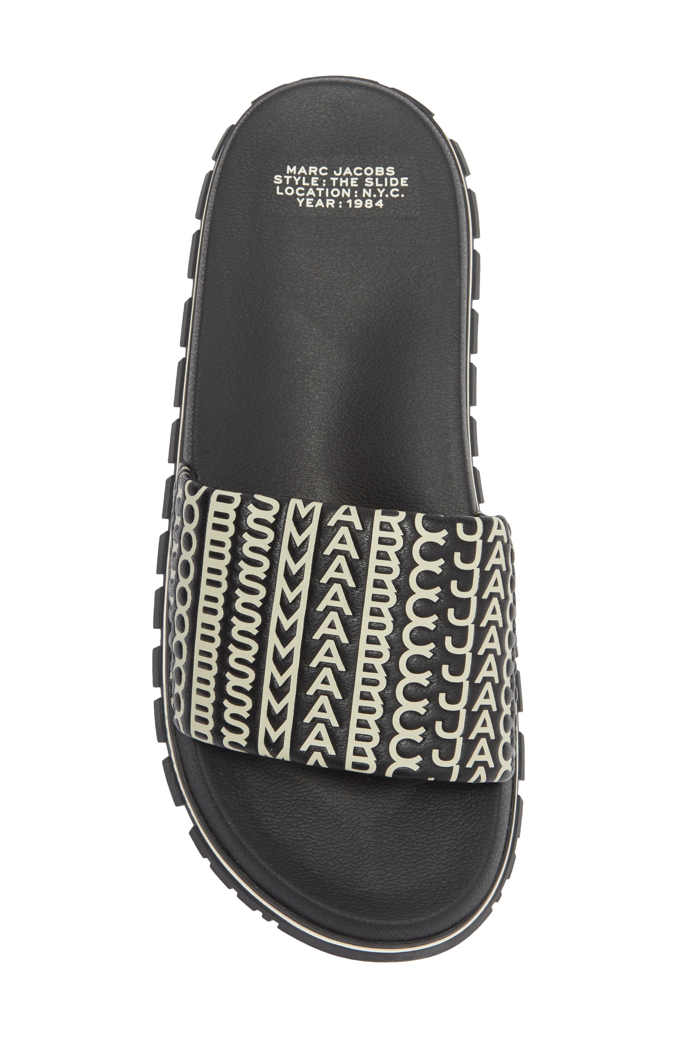 The Monogram Slide Sandal, Alternate, color, BLACK/WHITE