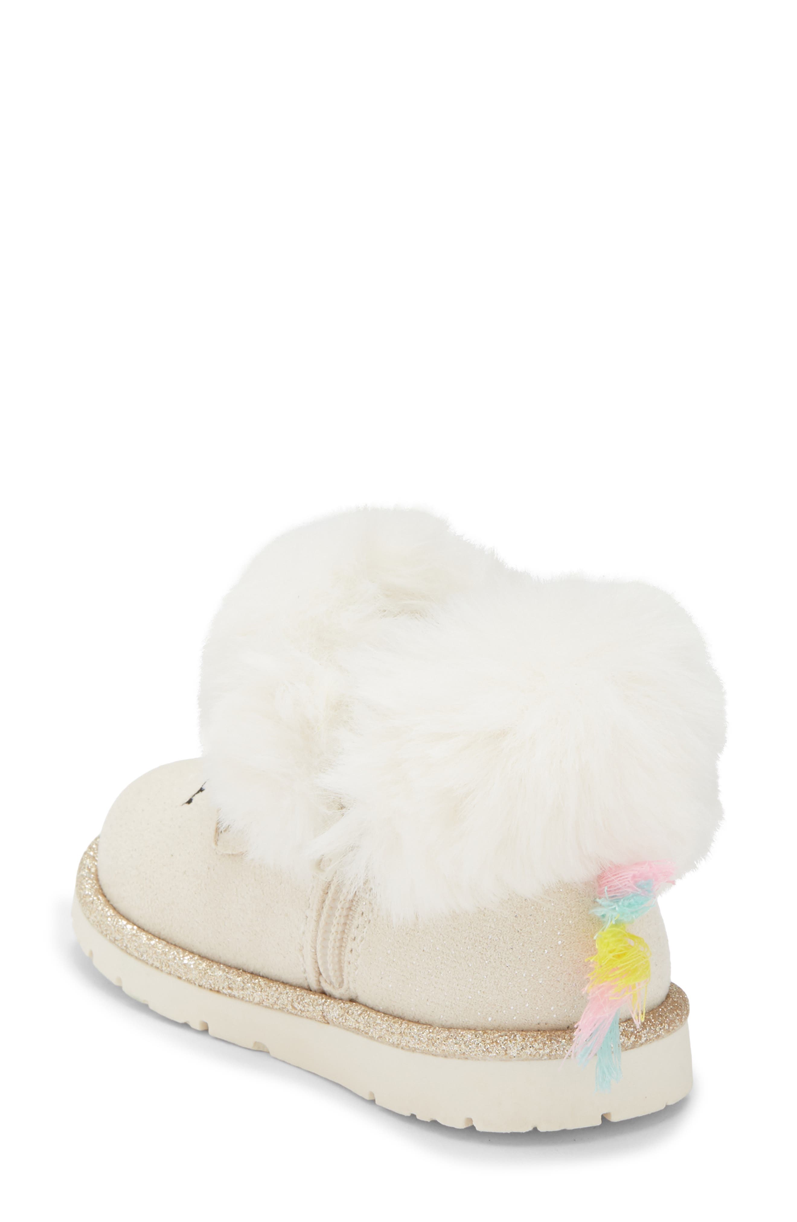 Kids' Faux Fur Unicorn Cozy Boot, Alternate, color, WHITE