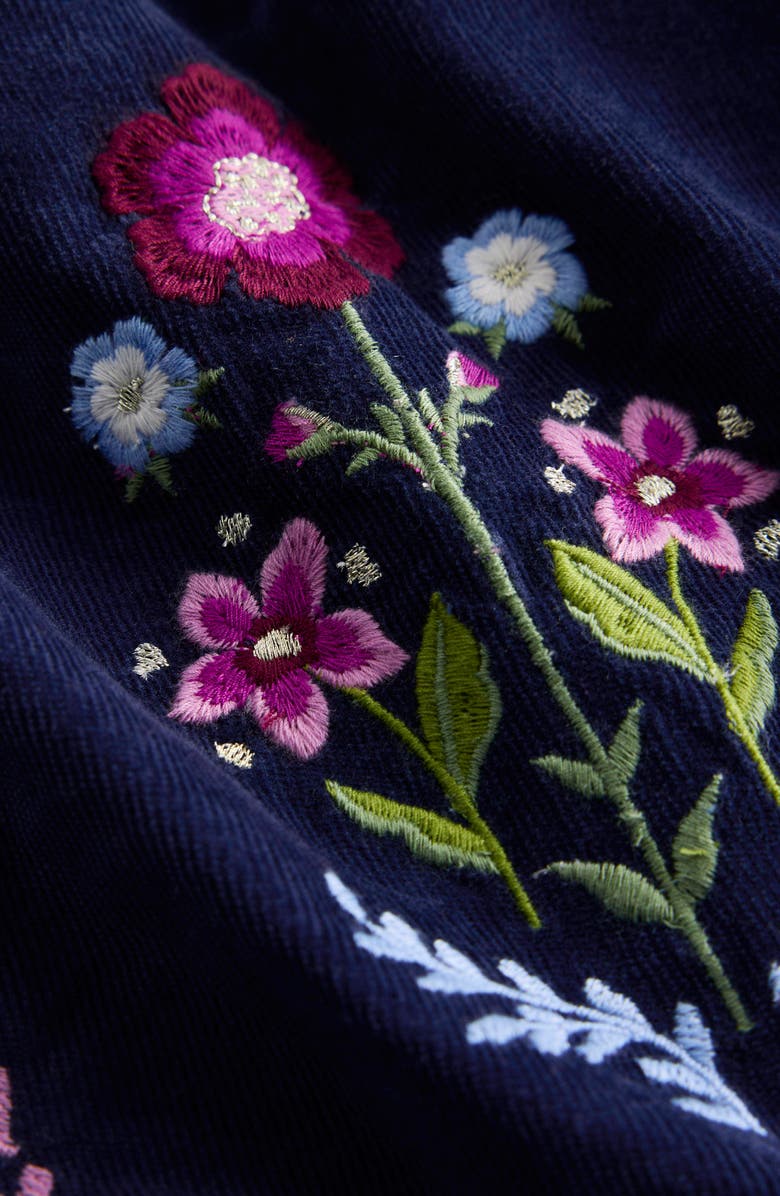 Mini Boden Kids' Floral Embroidery Corduroy Dress, Alternate, color, College Navy