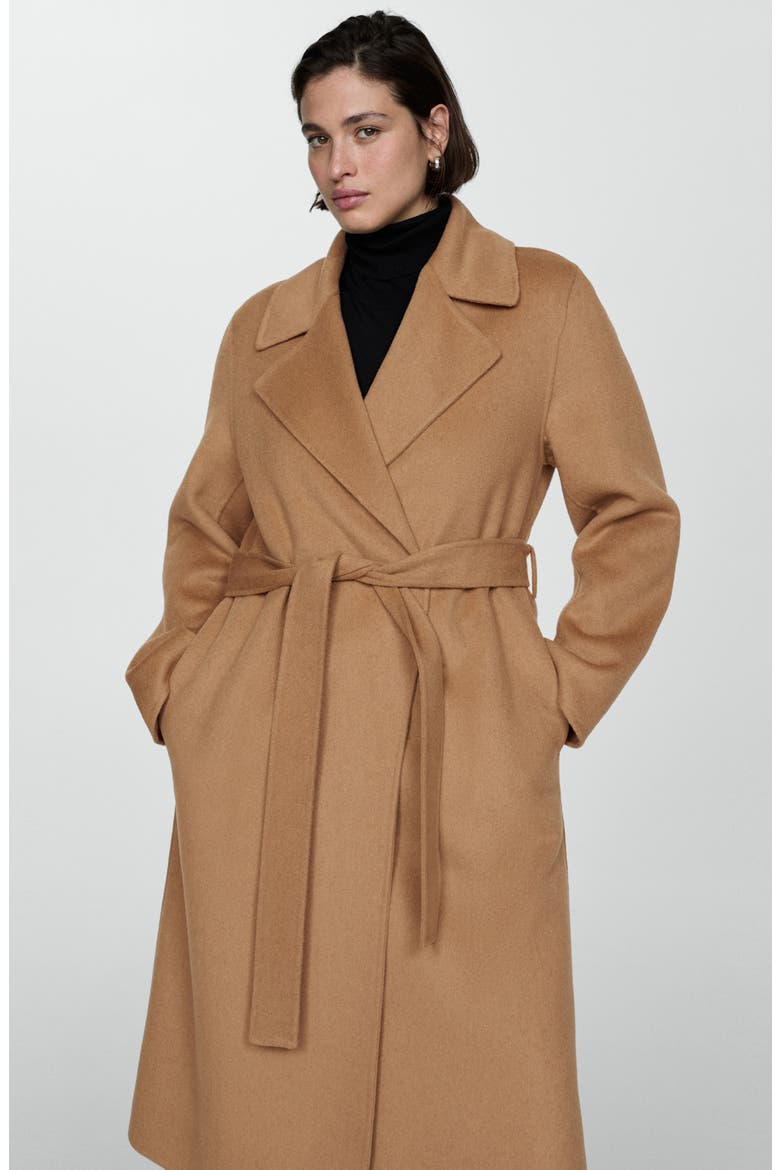 Belted Wool Blend Coat, Alternate, color, MEDIUM BROWN