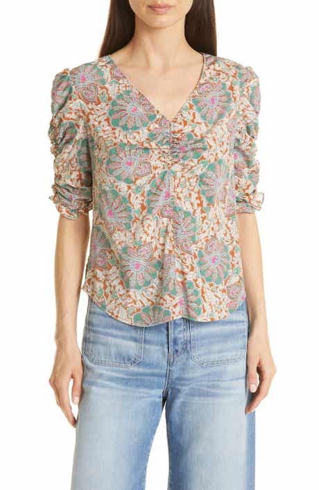 Veronica Beard Henrieta Scarf Print Stretch Silk Top