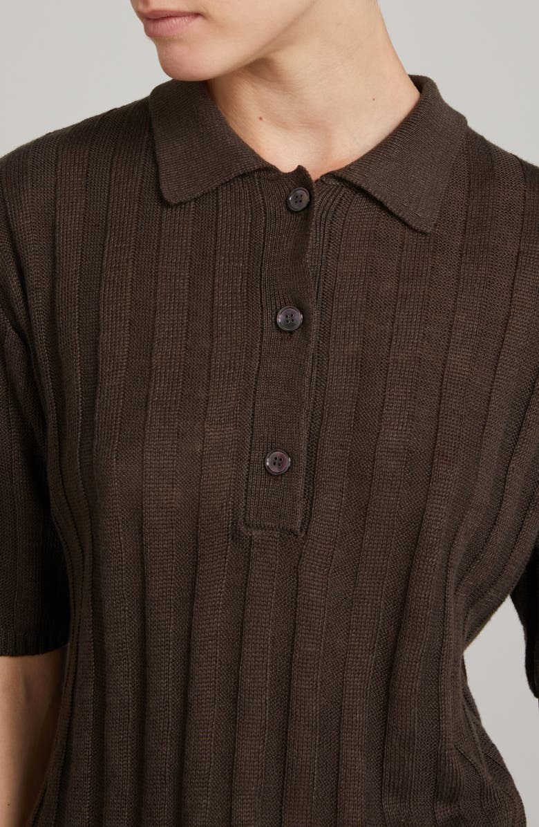 MM by Max Mara Rivetto Linen Polo, Alternate, color, Dark Brown