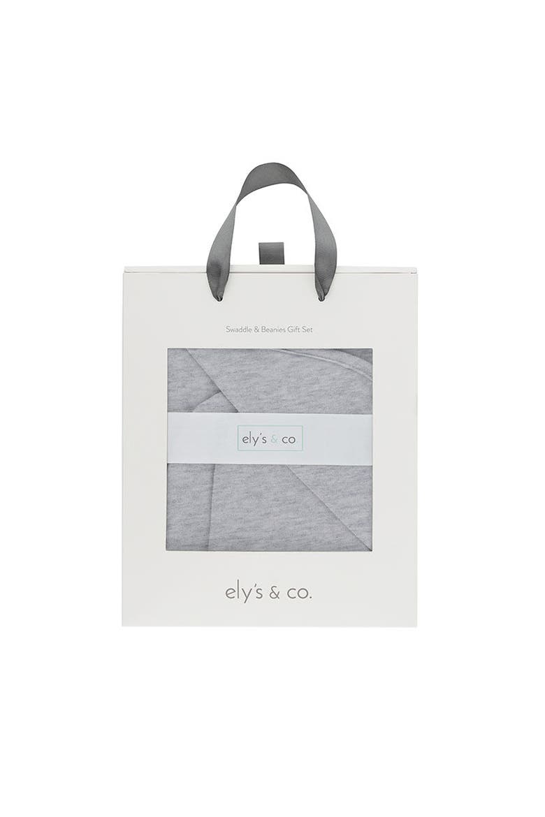 Jersey Knit Cotton Swaddle Blanket and Beanie Gift Set, Alternate, color, Heather Grey