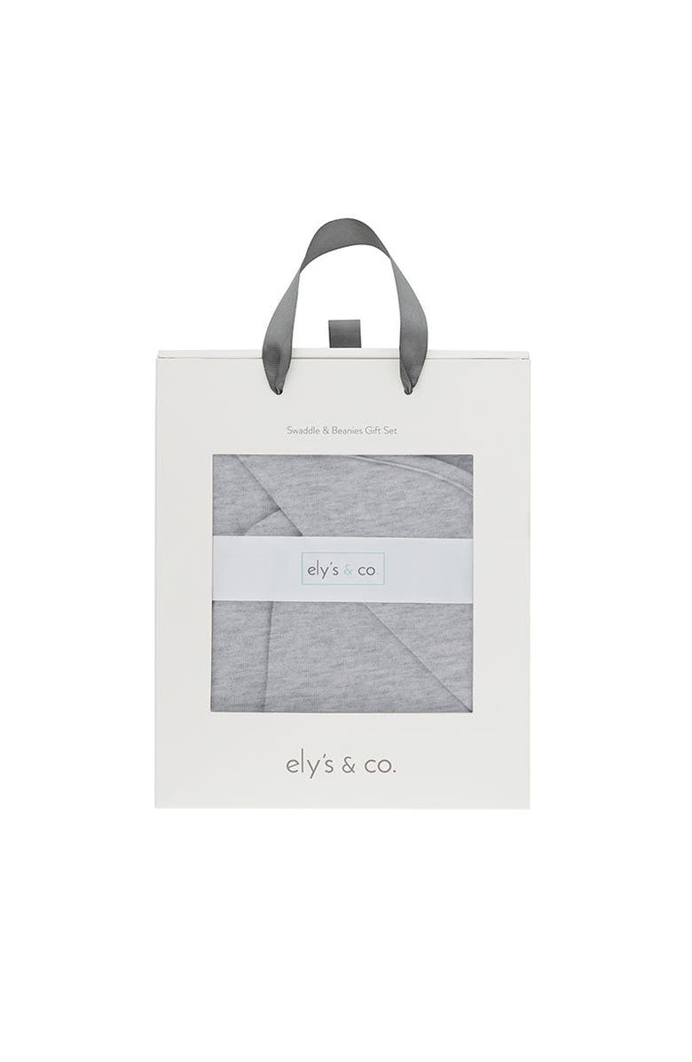 Ely's & Co. Jersey Knit Cotton Swaddle Blanket and Beanie Gift Set, Alternate, color, Heather Grey