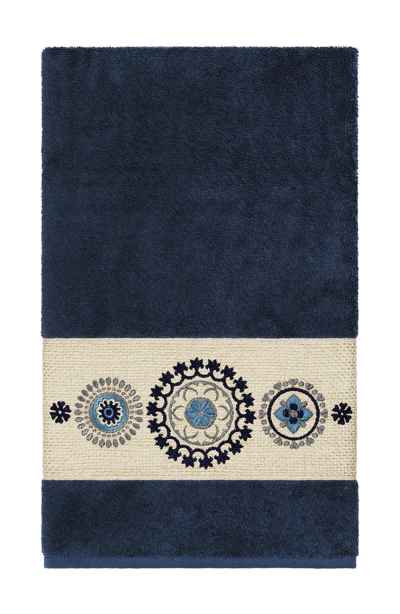 Linum Home Textiles Turkish Cotton Geometric Design Bath Towel - Midnight Blue, Main, color, Midnight Blue