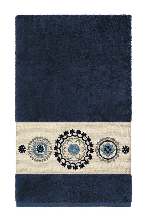 Turkish Cotton Geometric Design Bath Towel - Midnight Blue