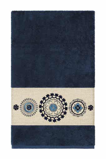Linum Home Textiles Turkish Cotton Geometric Design Bath Towel - Midnight Blue