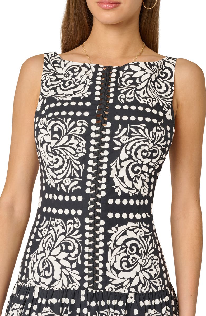 Adrianna Papell Print Drop Waist Sleeveless Maxi Dress, Alternate, color, Black/ Ivory