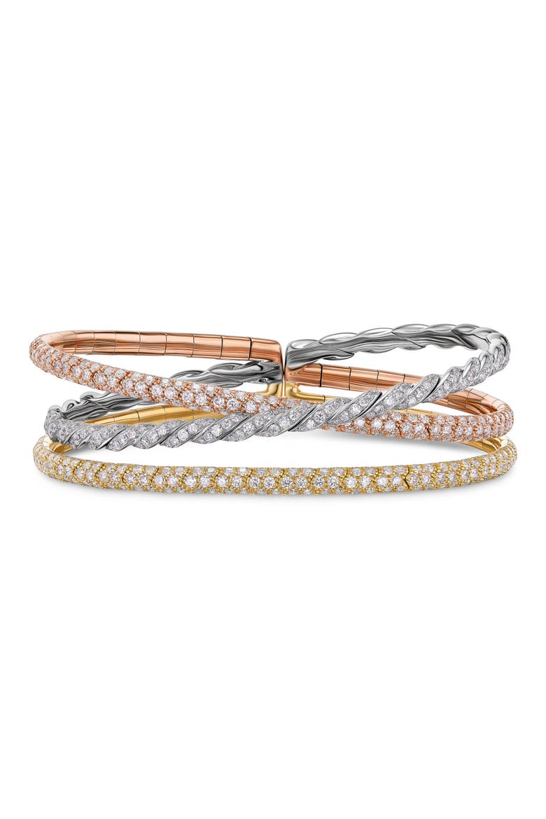 Pavéflex Three Row Diamond Bracelet, Alternate, color, YELLOW/ WHITE/ ROSE GOLD