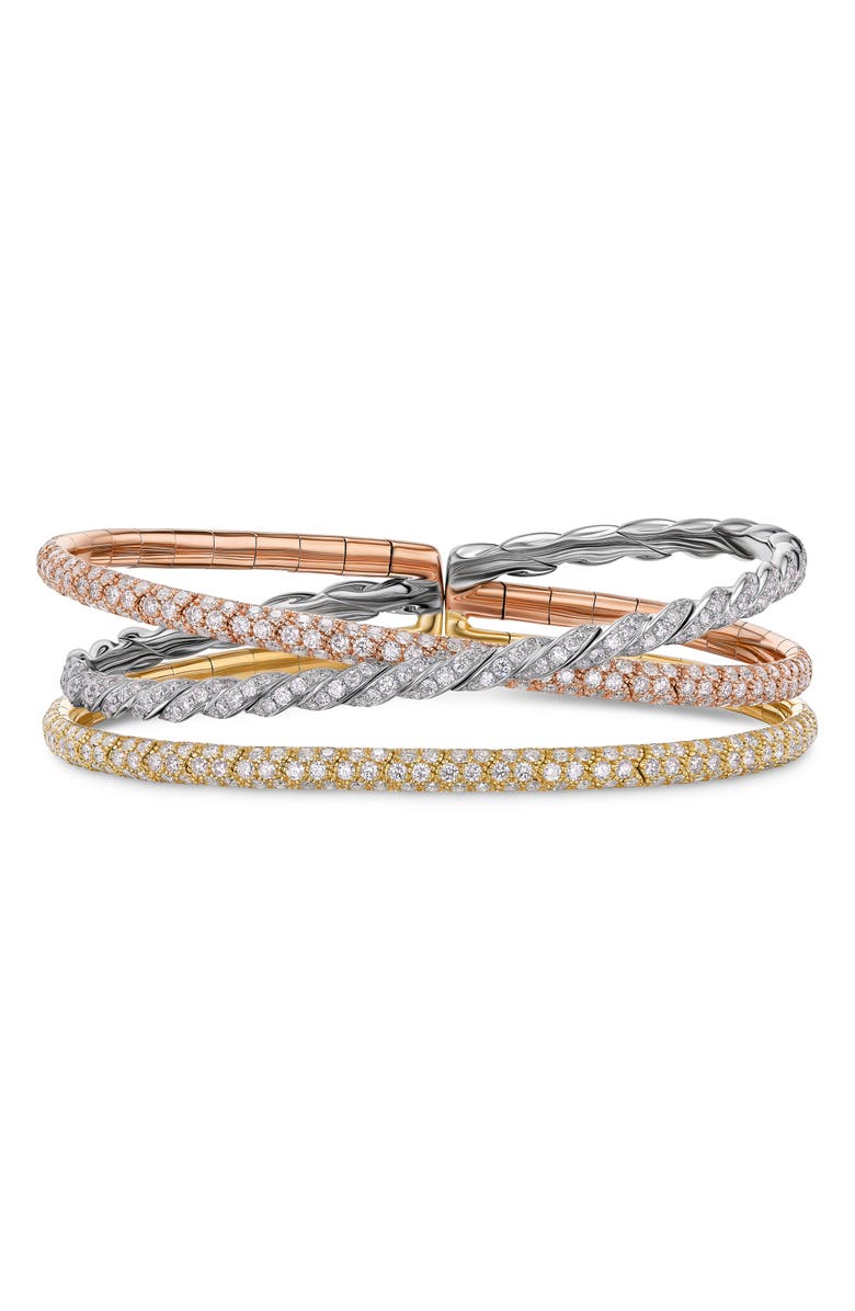 David Yurman Pavéflex Three Row Diamond Bracelet, Alternate, color, Yellow/ White/ Rose Gold