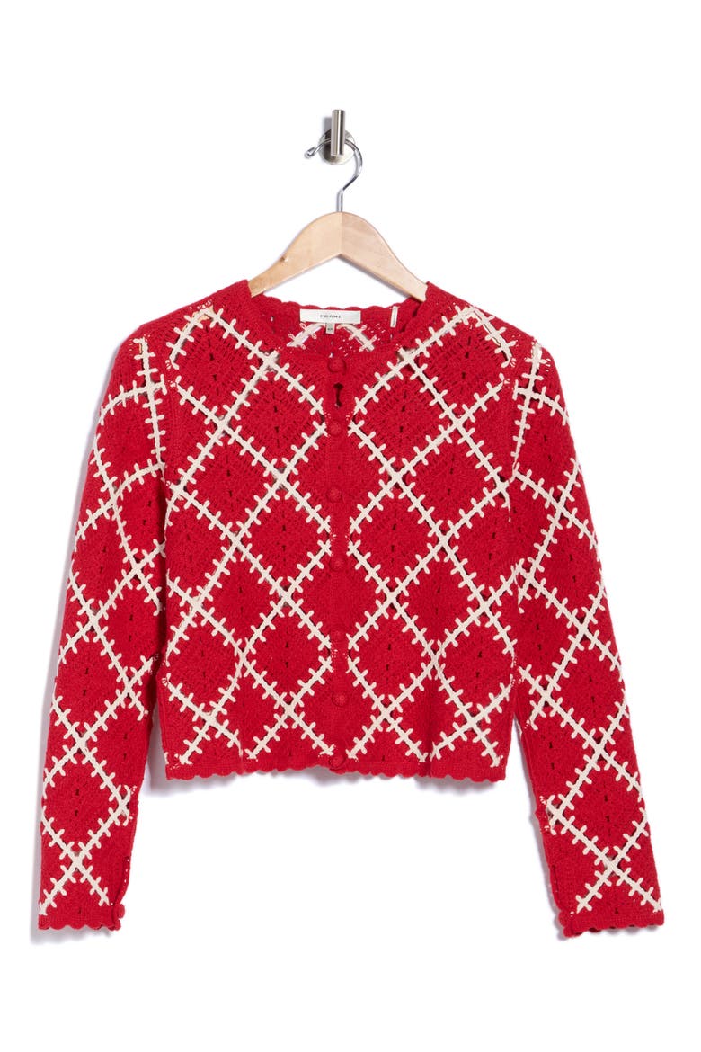 The Crochet Diamond Cardigan, Alternate, color, CHERRY RED MULTI