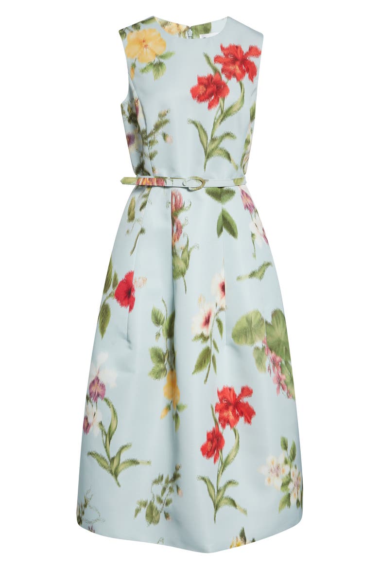 Chiné Dominican Floral Faille Midi Dress, Alternate, color, SALTWATER MULTI