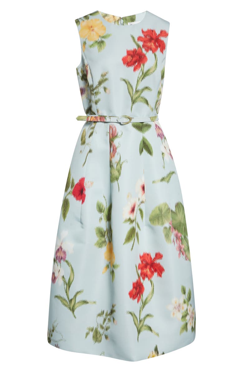 Oscar de la Renta Chiné Dominican Floral Faille Midi Dress, Main, color, Saltwater Multi
