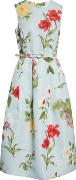 Oscar de la Renta Chiné Dominican Floral Faille Midi Dress