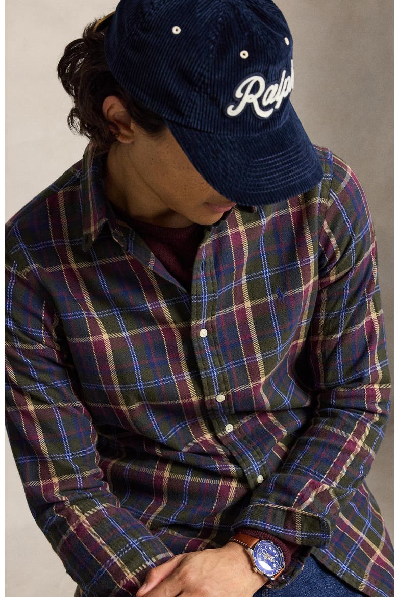 Plaid Brushed Cotton Flannel Button-Down Shirt, Alternate, color, GRN/ RED