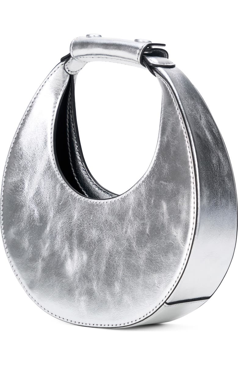 STAUD Good Night Moon Metallic Leather Top Handle Bag, Alternate, color, Silver