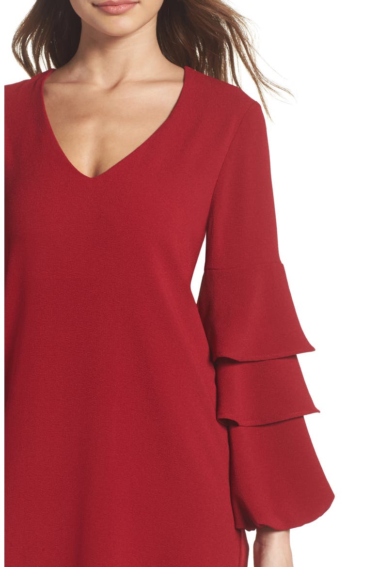 Tiered Ruffle Sleeve Dress, Alternate, color, GARNET
