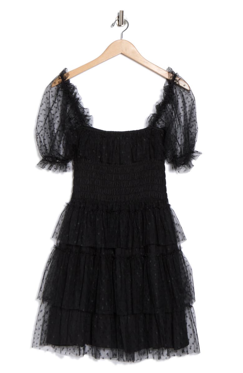 NSR Tiered Dot Lace Dress, Alternate, color, Black