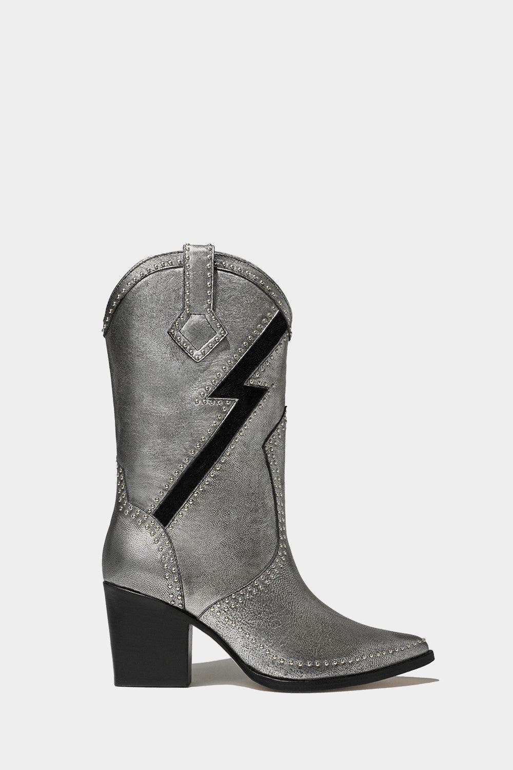 Dante Metallic Leather Boots Freddie, Alternate, color, Metallic Silver