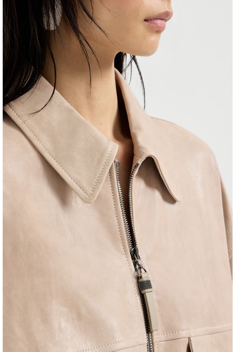 Glossy nappa leather outerwear jacket, Alternate, color, Beige