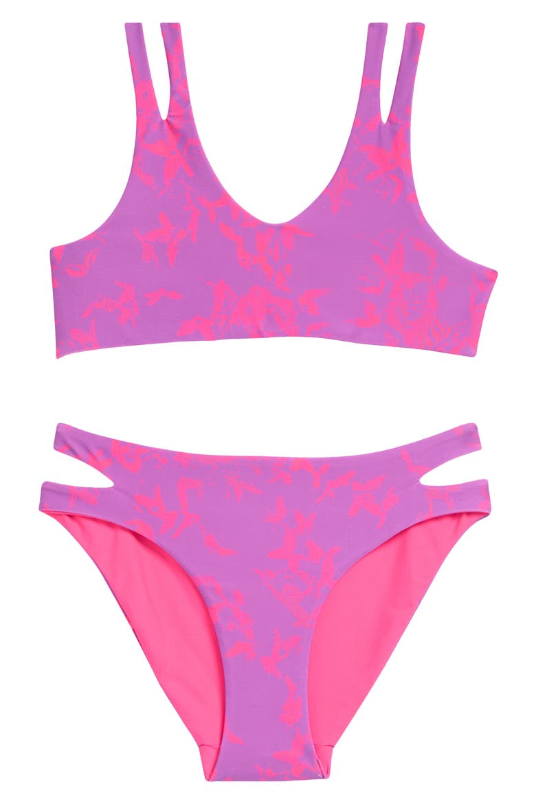 Kids' Suns Out Reversible Two-Piece Swimsuit, Main, color, PURPLE IRIS OPTIC PETAL