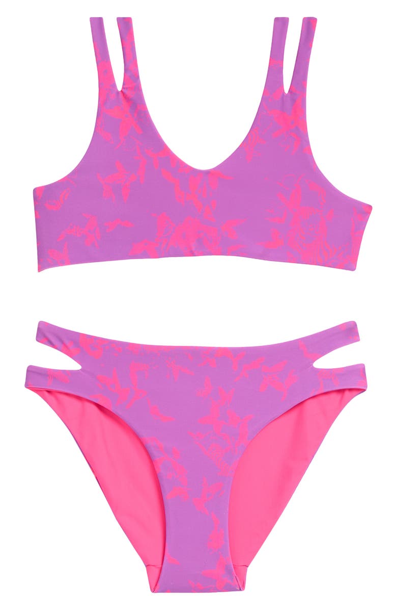 Zella Girl Kids' Suns Out Reversible Two-Piece Swimsuit, Main, color, Purple Iris Optic Petal