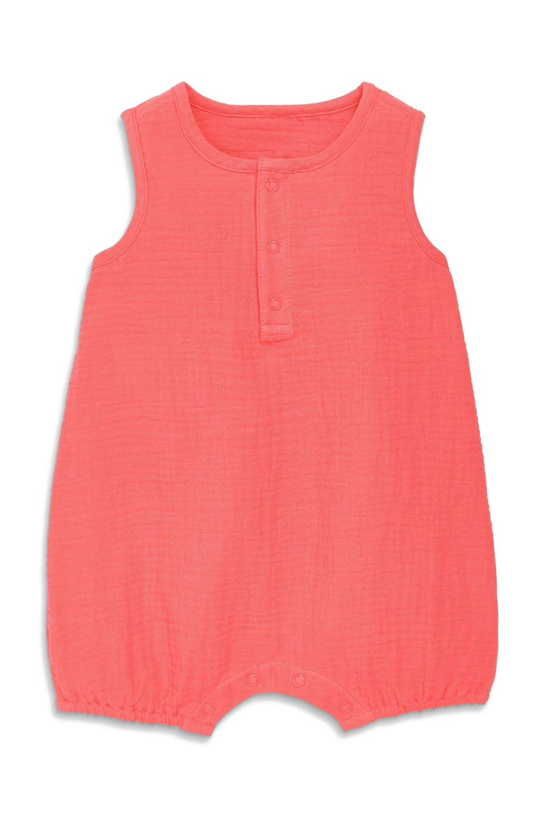 Baby Cotton Gauze Henley Bubble Romper, Main, color, Watermelon