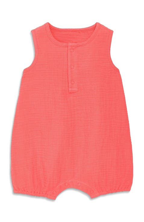 Baby Cotton Gauze Henley Bubble Romper