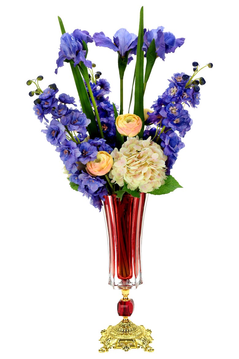 Vibrant Hydrangea and Iris in Vase, Main, color, Indigo