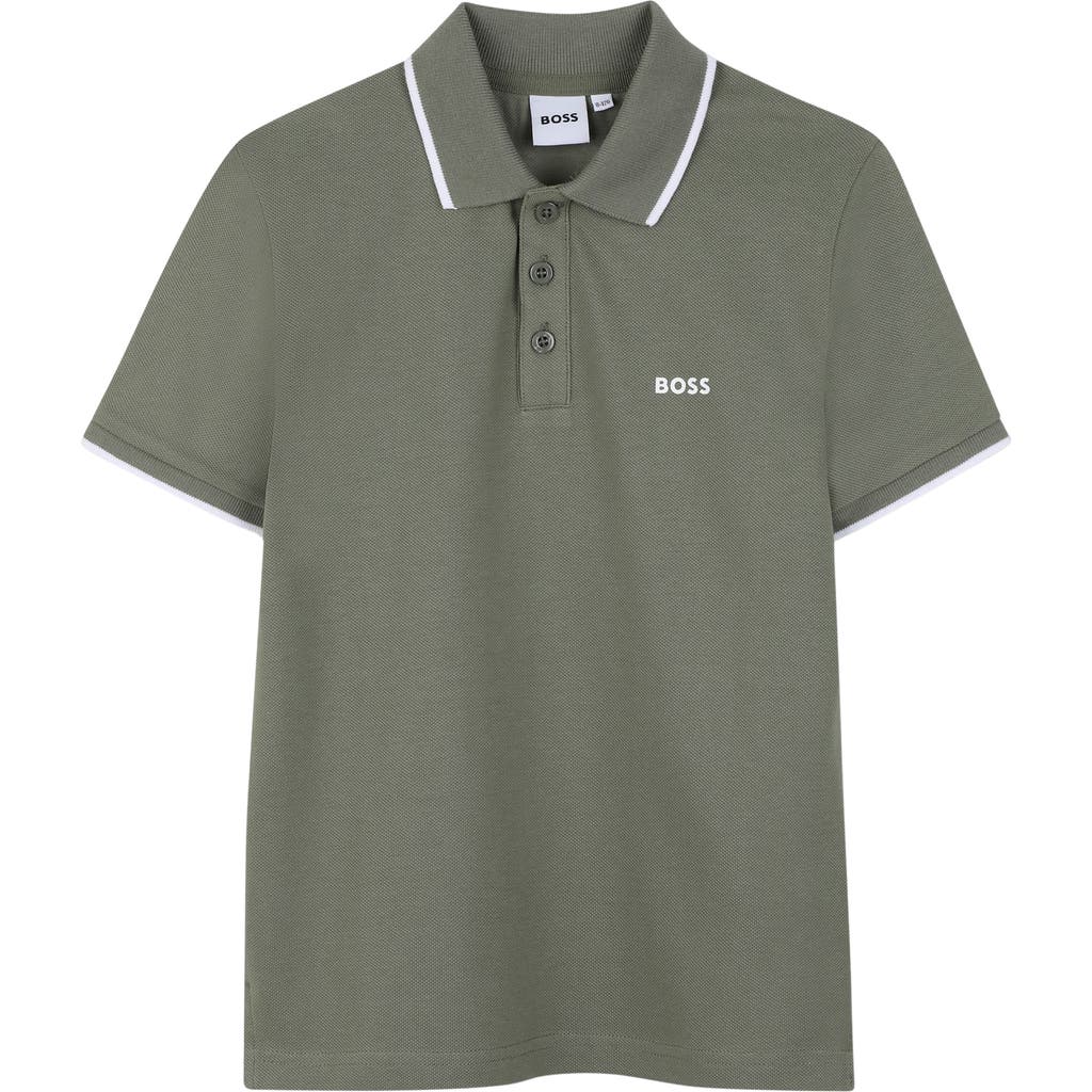 BOSS Kidswear Kids' Tipped Stretch Cotton Piqué Polo in Green  product