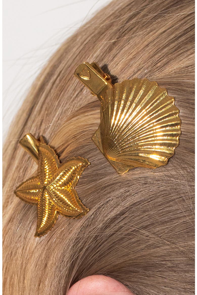 Set of 2 Oceane Barrettes, Alternate, color, GOLD