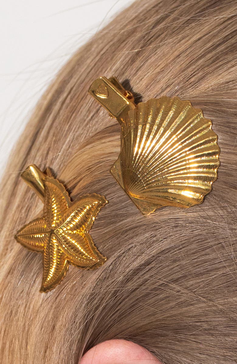 Jennifer Behr Set of 2 Oceane Barrettes, Alternate, color, Gold