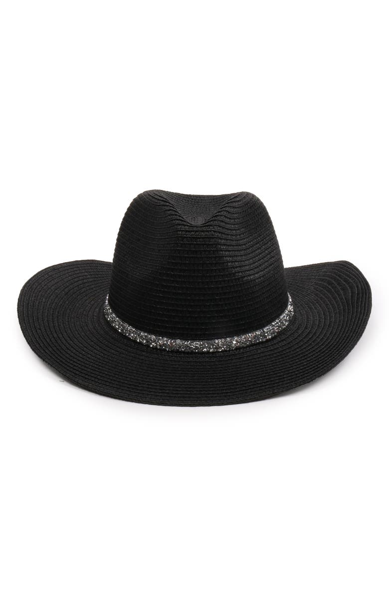 David & Young Metallic Band Straw Cowboy Hat, Alternate, color, Black