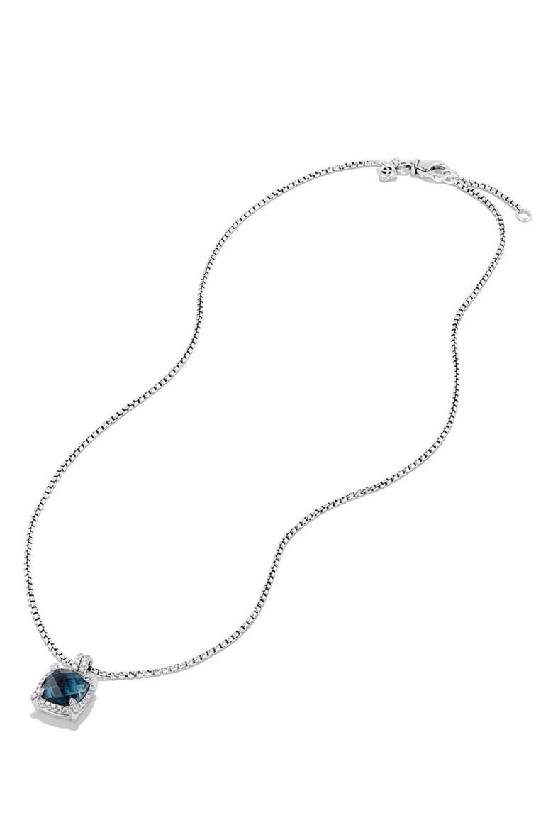 Châtelaine Small Pavé Bezel Pendant Necklace with Diamonds, Alternate, color, BLUE TOPAZ