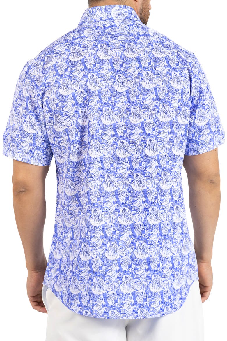 Distressed Hawaiian Leaves Short Sleeve Button-Up Shirt, Alternate, color, LIGHT BLUE