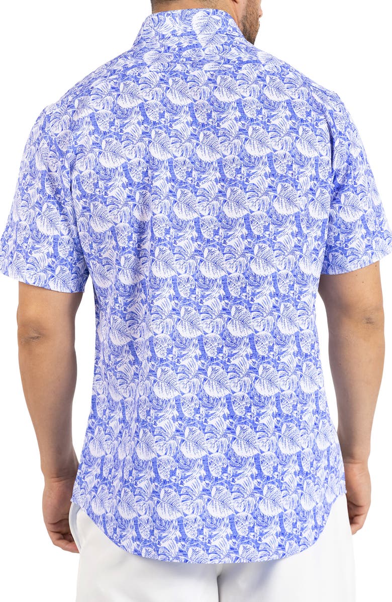 TailorByrd Distressed Hawaiian Leaves Short Sleeve Button-Up Shirt, Alternate, color, Light Blue